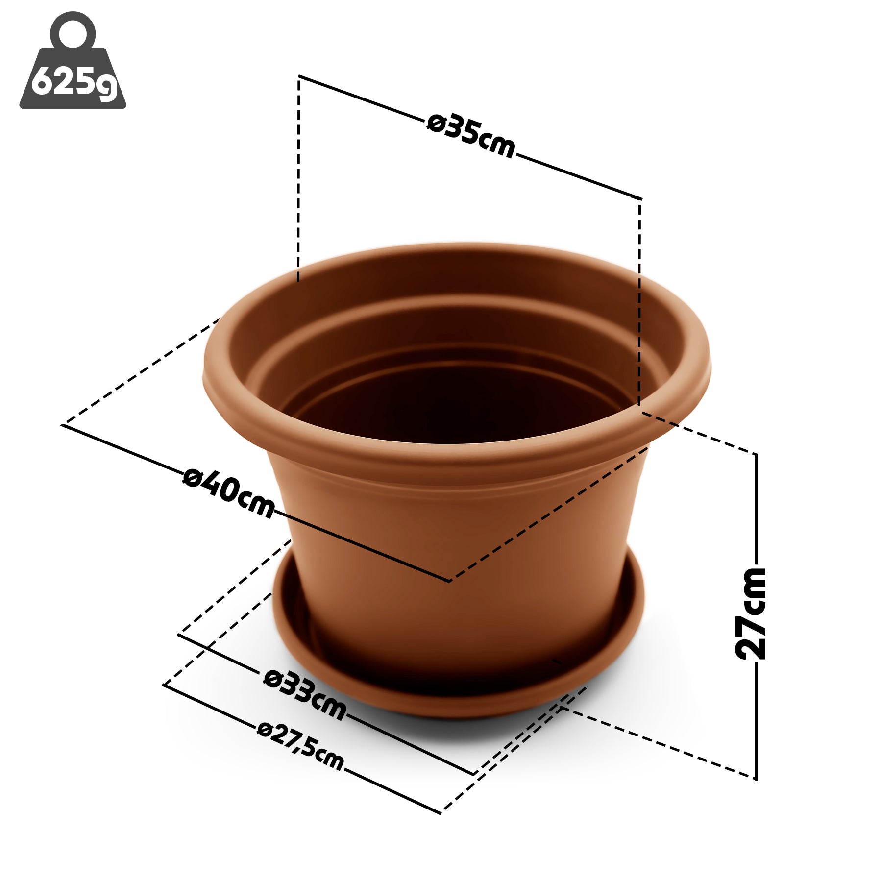 4 Stück Blumentopf mit Untersetzer rund ø 40 cm Terracotta – wetterfester Pflanzkübel 3