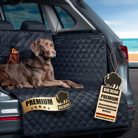 Premium Kofferraum Schutzmatte mit Seiten & Stoßstangenschutz – Kofferraumschutz Hund schmutz- & wasserabweisend – Universelle Kofferraumwanne für Hund & Gepäck – BigDean