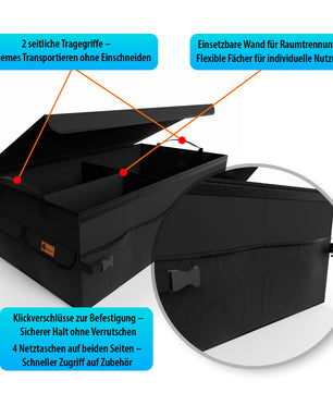Premium Kofferraum Organizer faltbar mit Deckel – robuste Auto Organizer mit doppeltem Boden 2