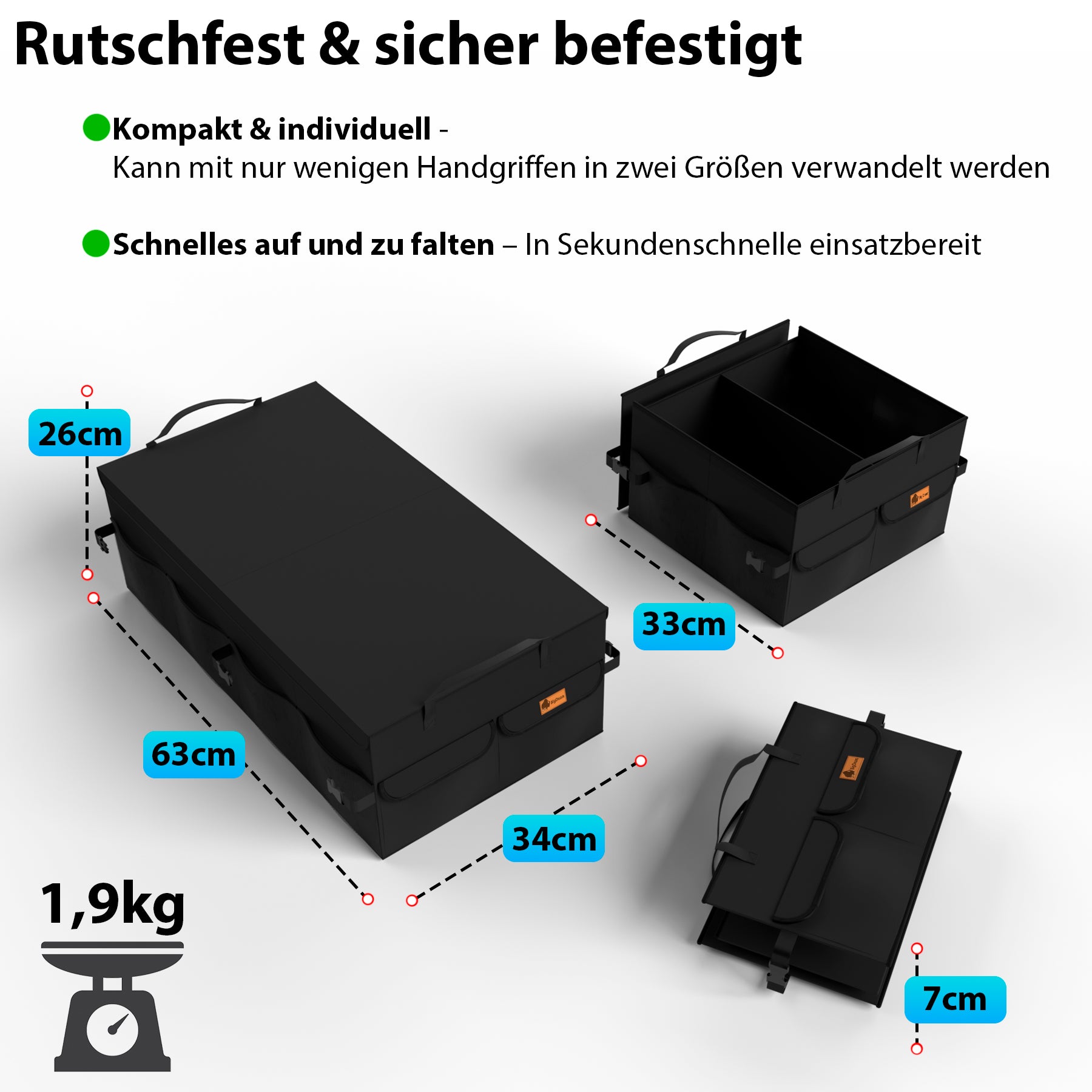 Premium Kofferraum Organizer faltbar mit Deckel – robuste Auto Organizer mit doppeltem Boden 3