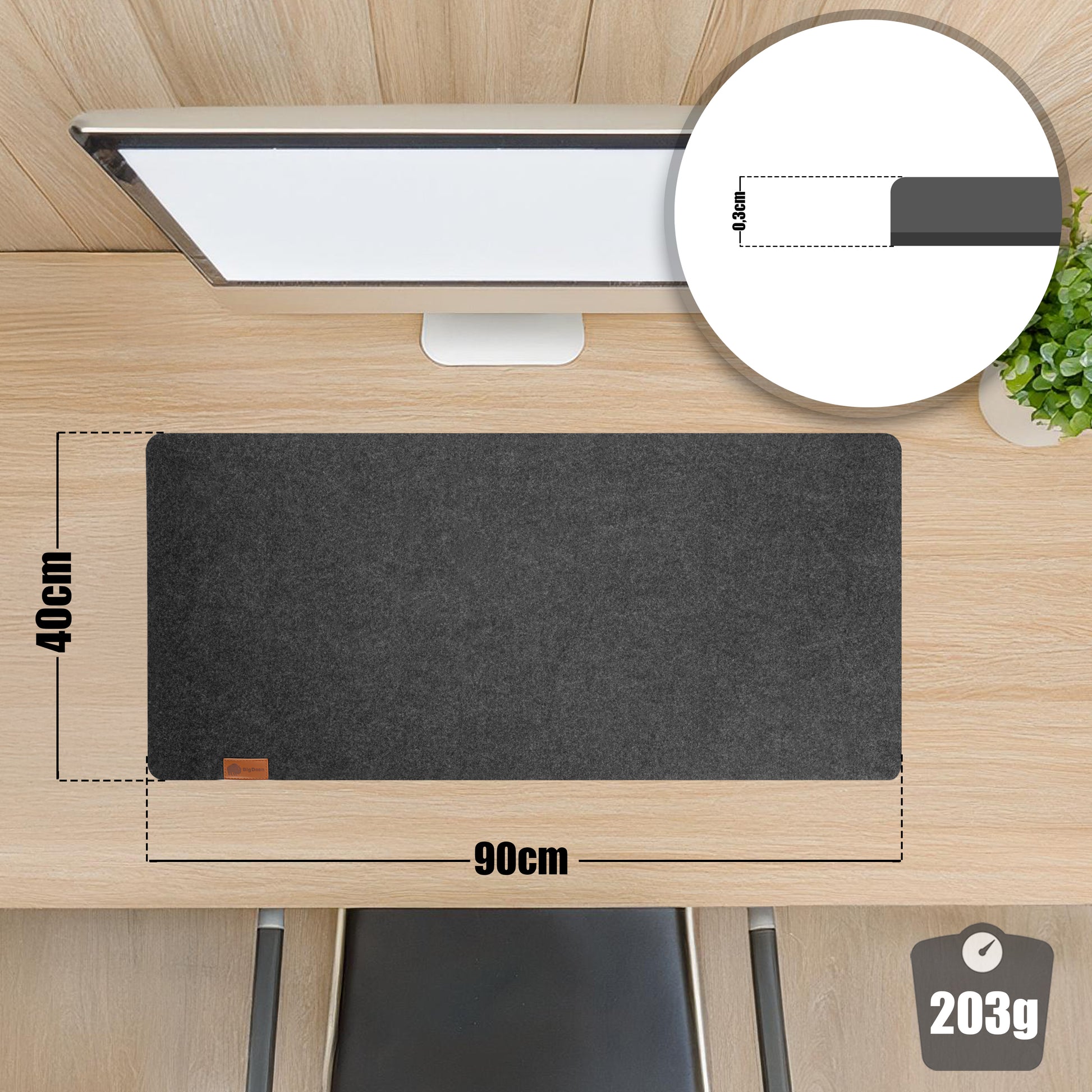 Schreibtischunterlage Filz rutschfest 90x40 cm – XXL Mauspad Filzunterlage Schreibtisch für Homeoffi 3