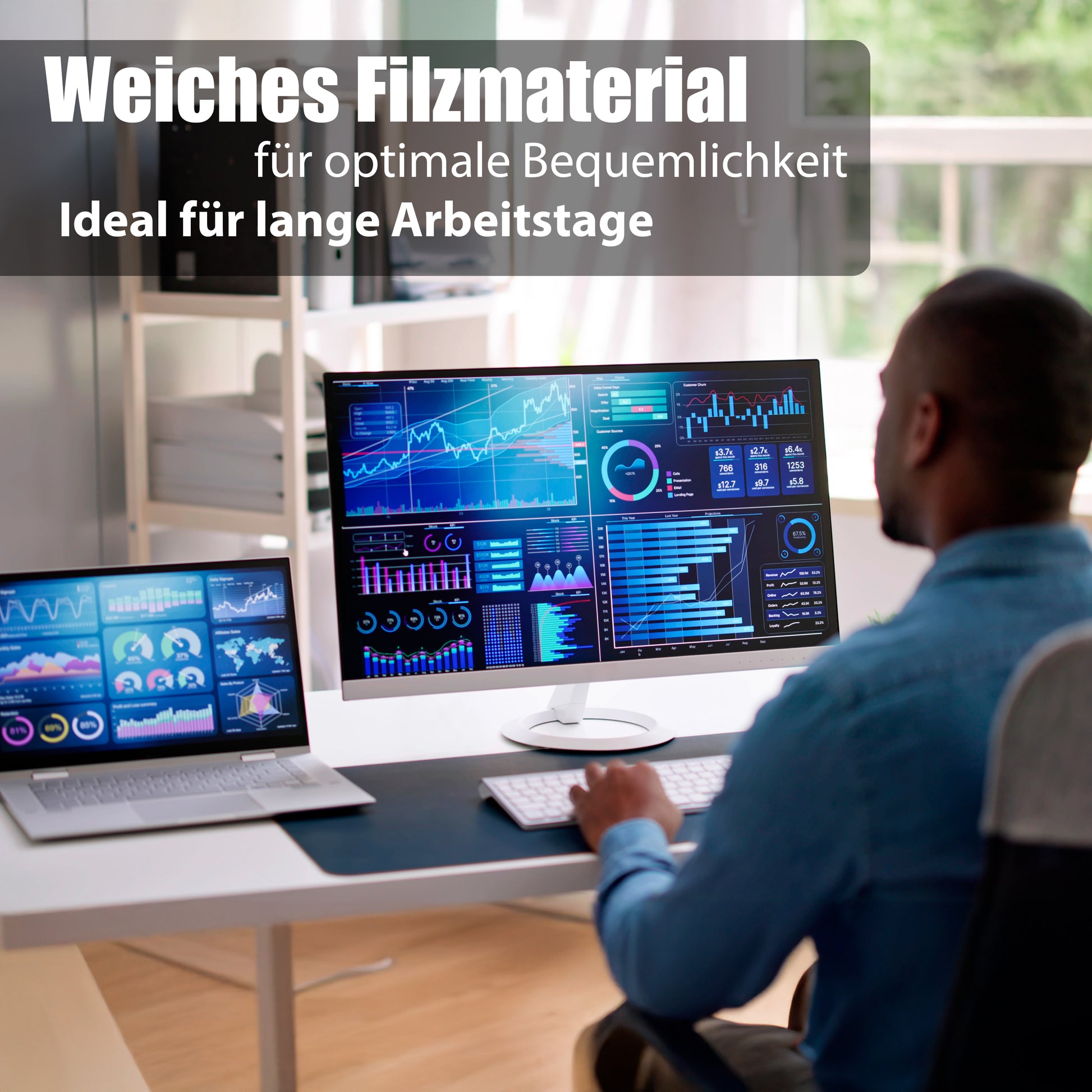 Schreibtischunterlage Filz rutschfest 90x40 cm – XXL Mauspad Filzunterlage Schreibtisch für Homeoffi 6