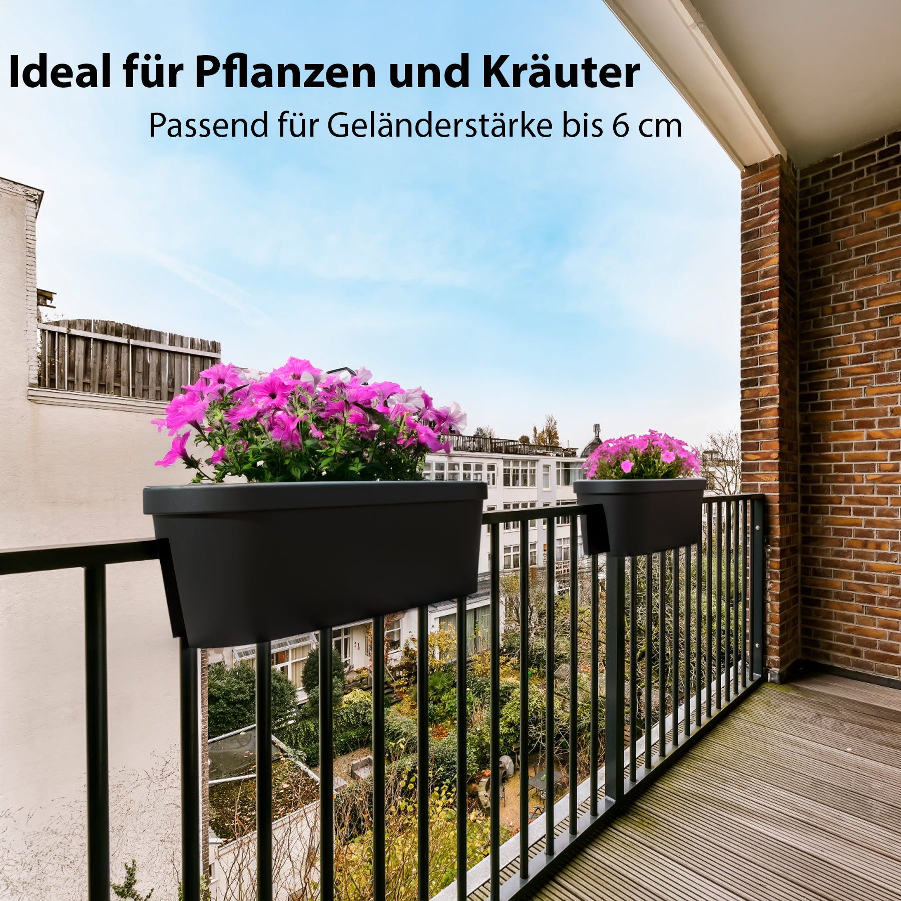 2 Stück Blumenkasten Balkon für alle Geländer 60 cm 6