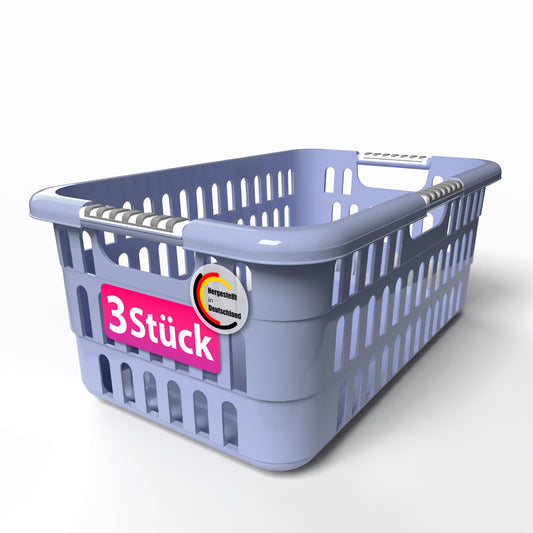 J  BigDean 3 Stück Wäschekorb 40L mit Softgriffen – Wäschewanne Made in Germany