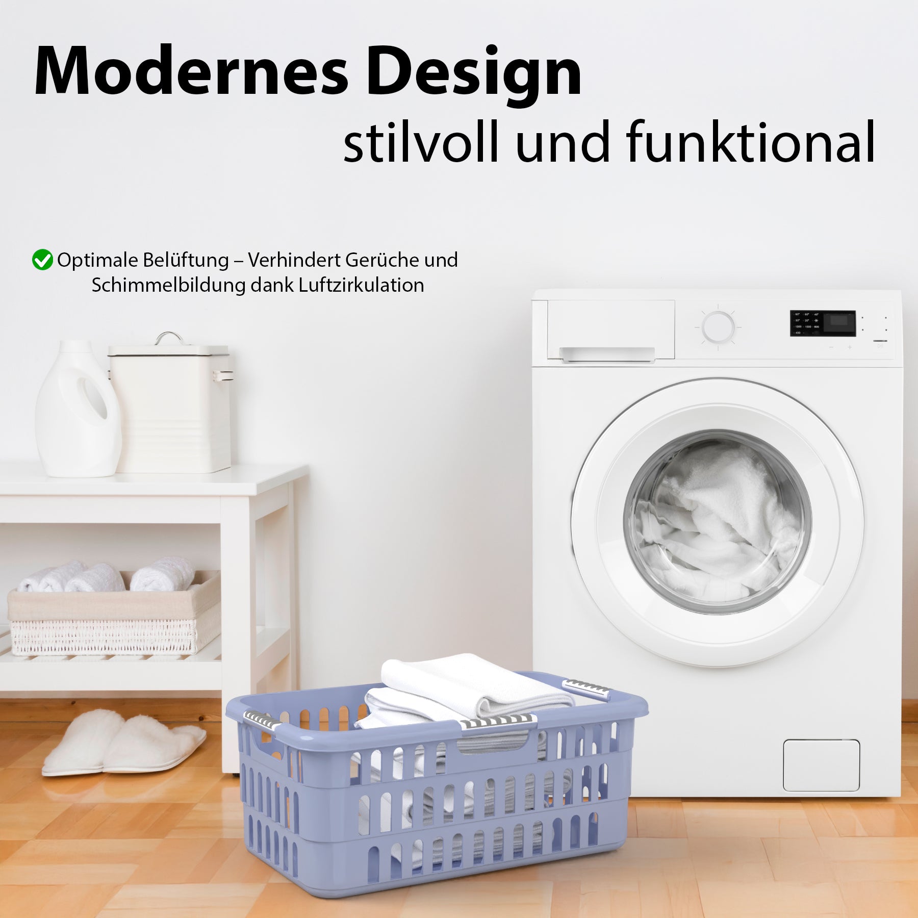 3 Stück Wäschekorb 40 L mit Softgriffen 2