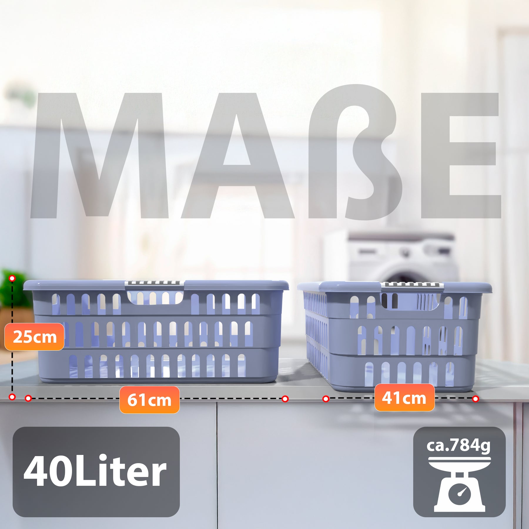 3 Stück Wäschekorb 40 L mit Softgriffen 3