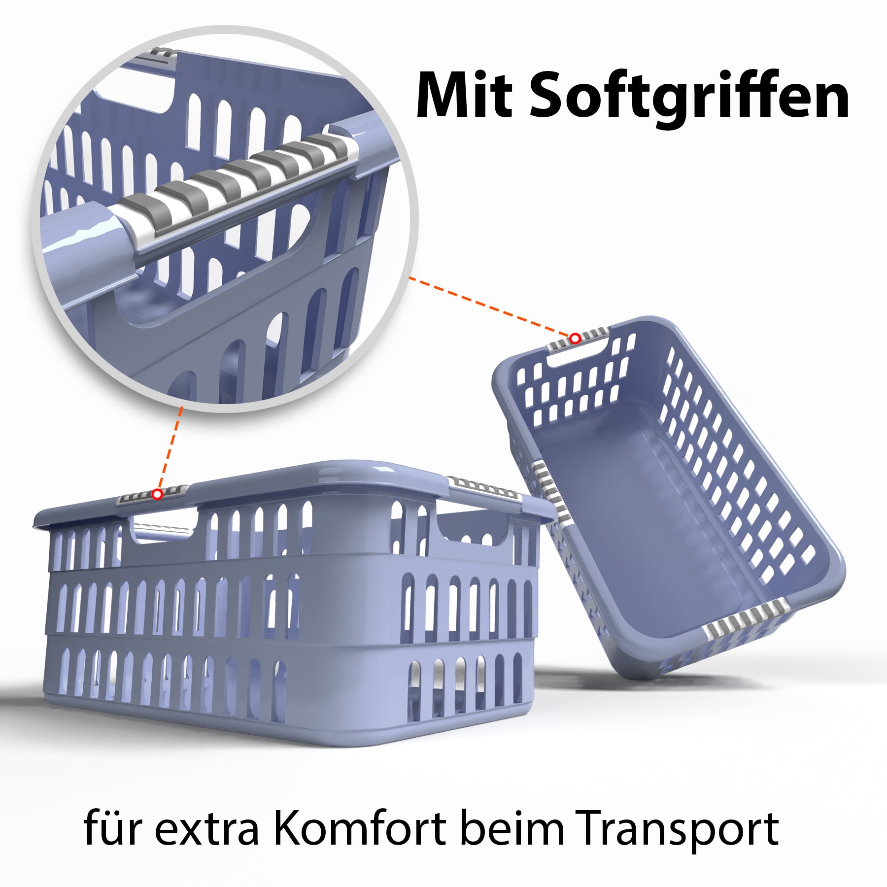 3 Stück Wäschekorb 40 L mit Softgriffen 4