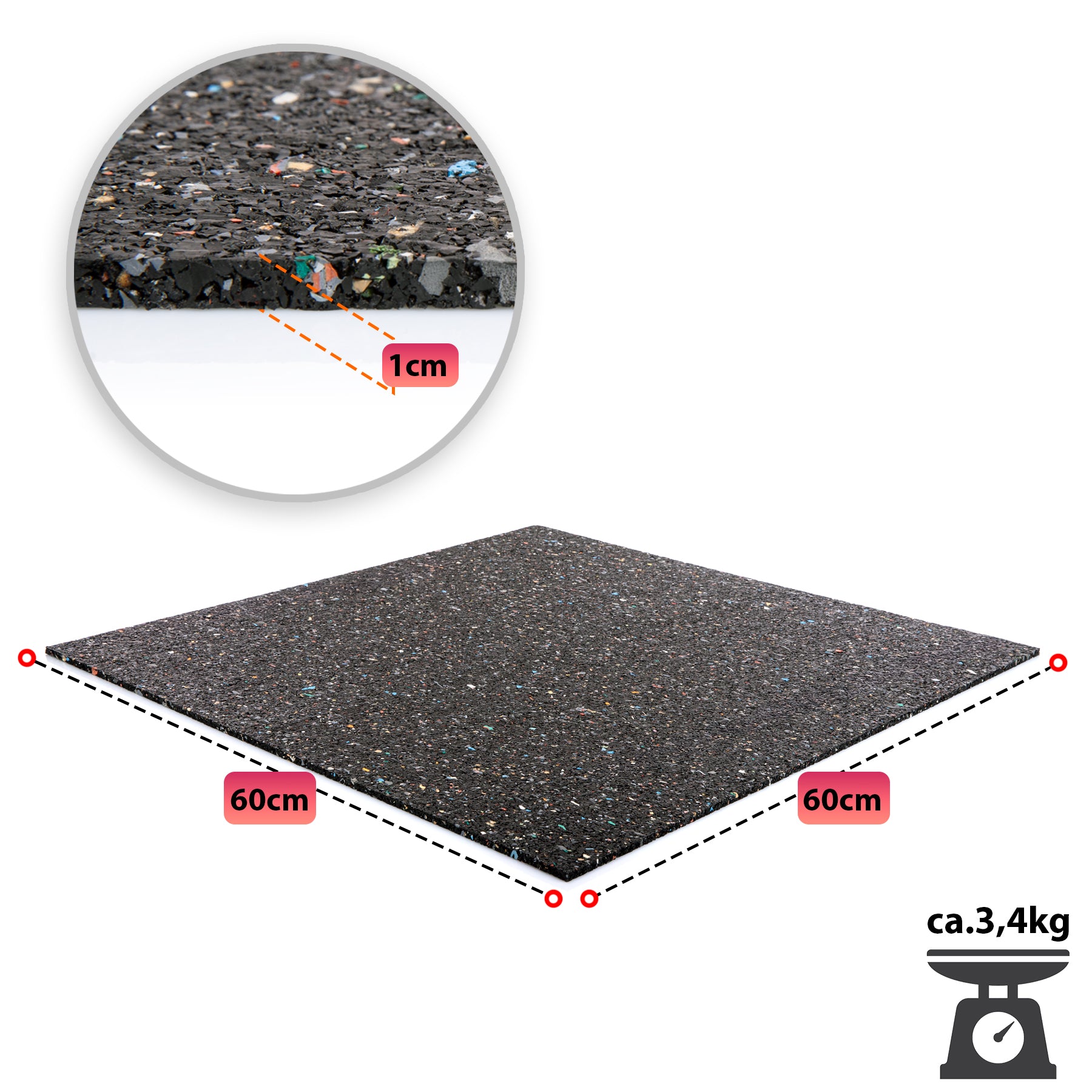 Antivibrationsmatte 60x60 cm – zuschneidbare Gummimatte – Dämmmatte 1cm Höhe 3