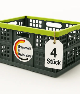 Klappbox faltbar & extrem stabil aus robustem Kunststoff in Anthrazit – Klappkorb ideal für Einkäufe und Transport – Einkaufskiste Made in Germany (4er Set)