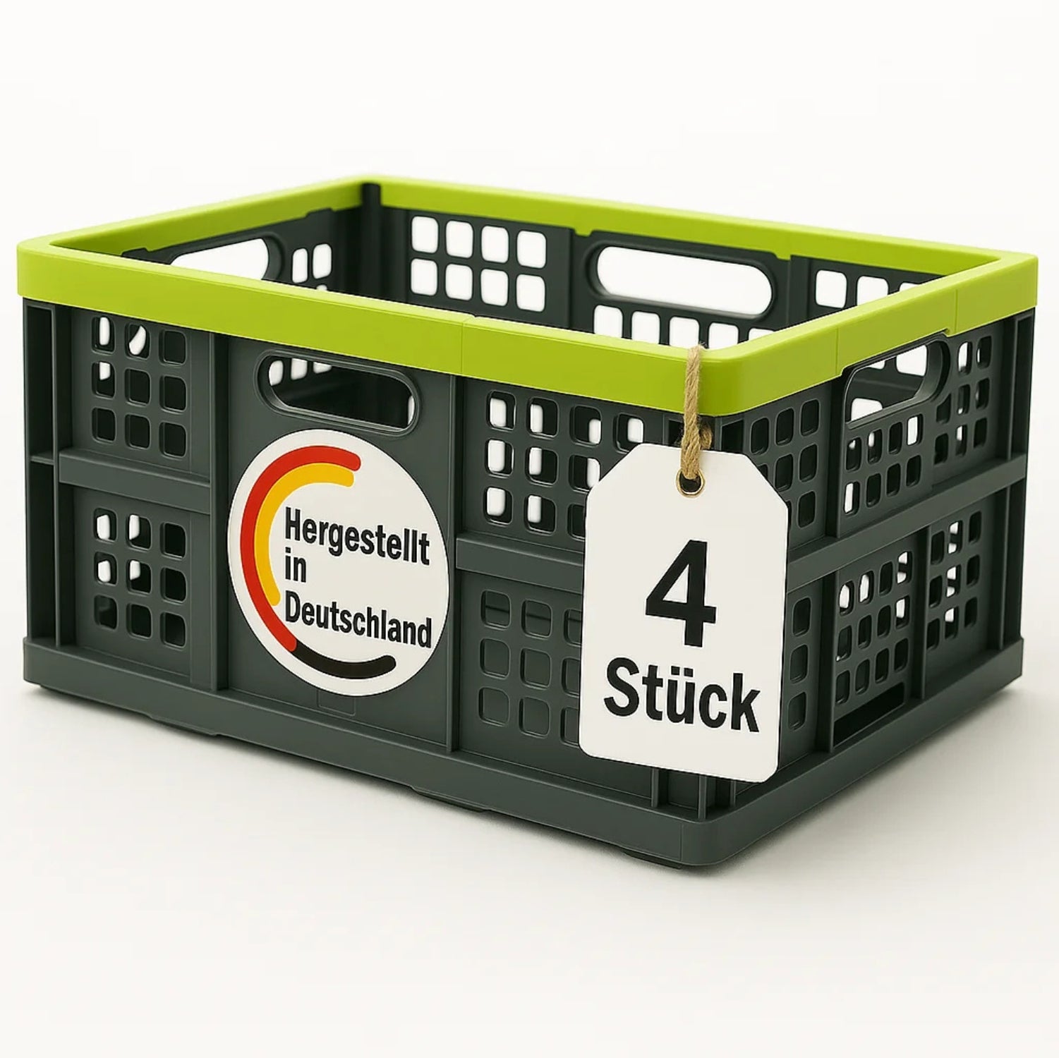 Klappbox faltbar & extrem stabil aus robustem Kunststoff in Anthrazit – Klappkorb ideal für Einkäufe und Transport – Einkaufskiste Made in Germany (4er Set)