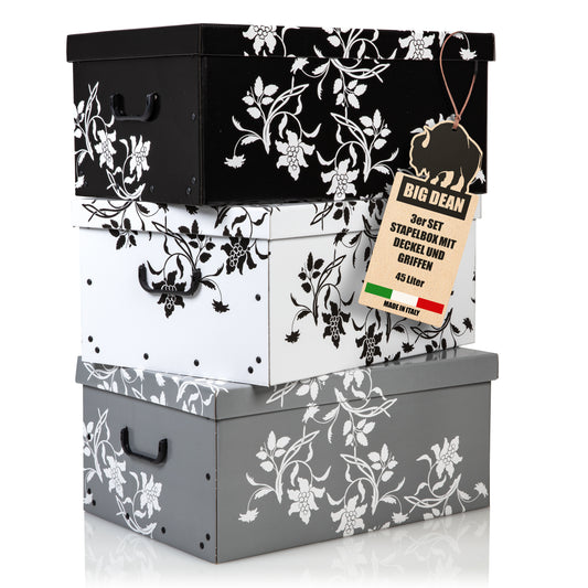 A  BigDean 3 Große Aufbewarhungsbox mit Deckel aus stabiler Pappe 45 Liter
