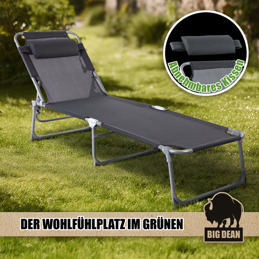 Premium Sonnenliege klappbar mit Kopfkissen extra hoch dunkelgrau 150 kg belastbar  2