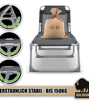 Premium Sonnenliege klappbar mit Kopfkissen extra hoch dunkelgrau 150 kg belastbar  5