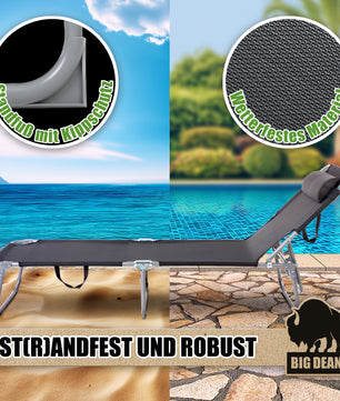 Premium Sonnenliege klappbar mit Kopfkissen extra hoch dunkelgrau 150 kg belastbar  6