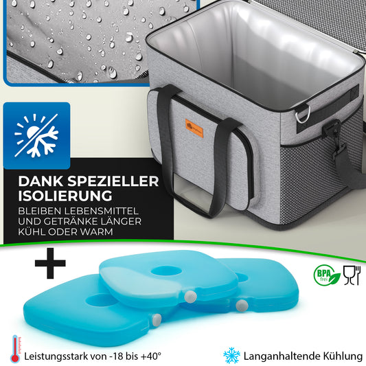 Kühltasche groß 30L + 6 Mini Kühlakkus – perfekt als Picknicktasche & Lunchtasche 2