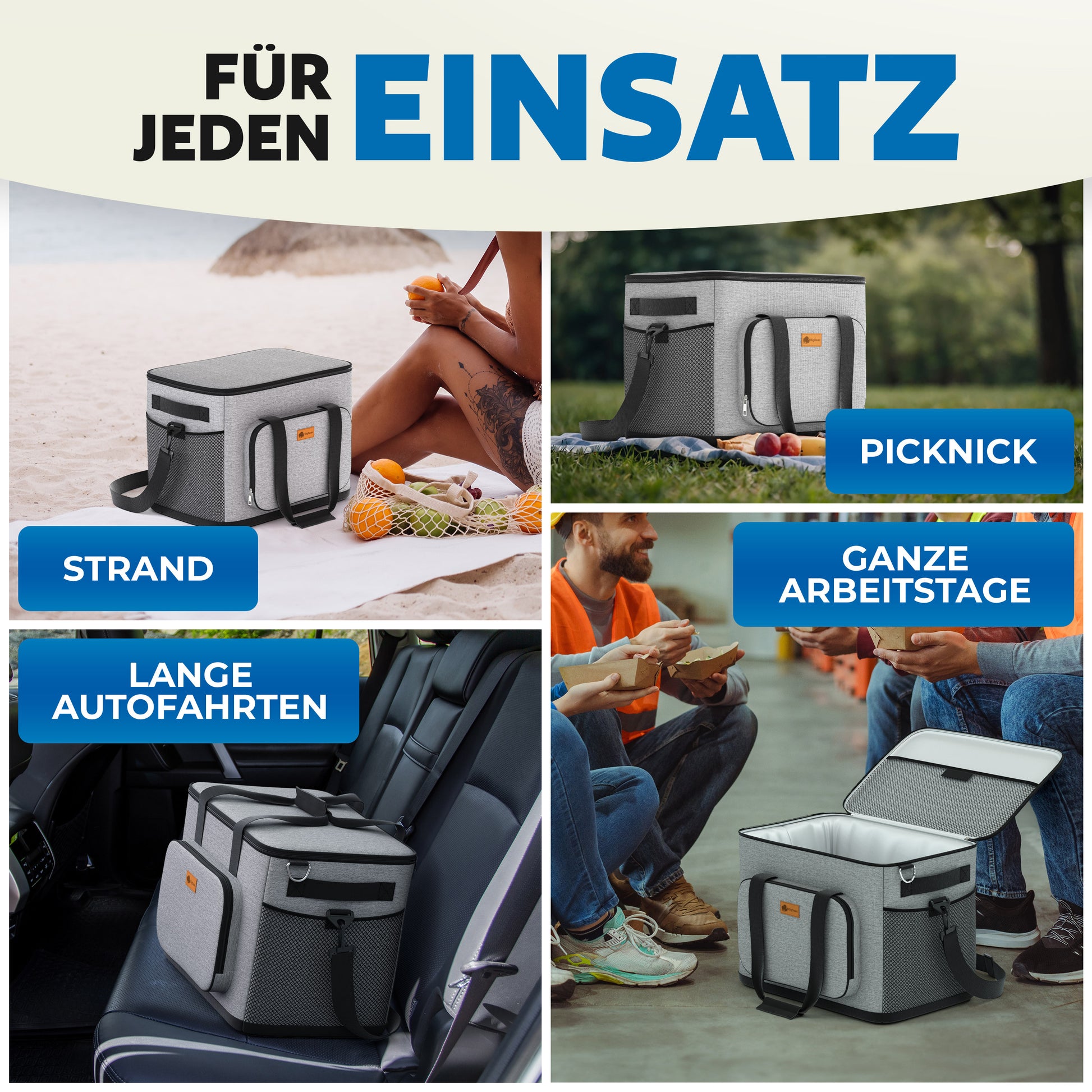 Kühltasche groß 30L + 6 Mini Kühlakkus – perfekt als Picknicktasche & Lunchtasche 5