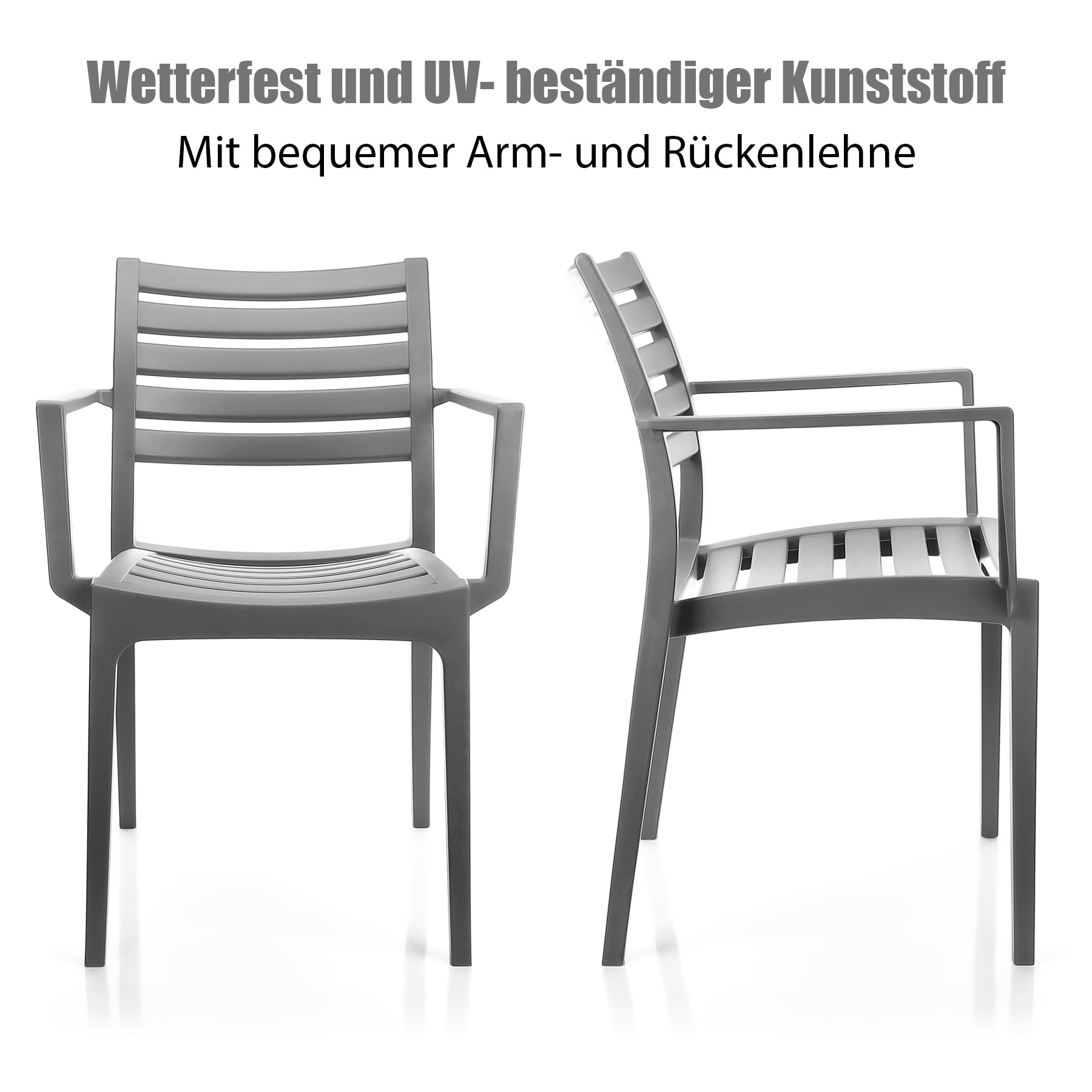 BigDean 2er Set Gartenstuhl Capri in Grau – stapelbarer Campingstuhl belastbar bis 160kg – wetterfes 4