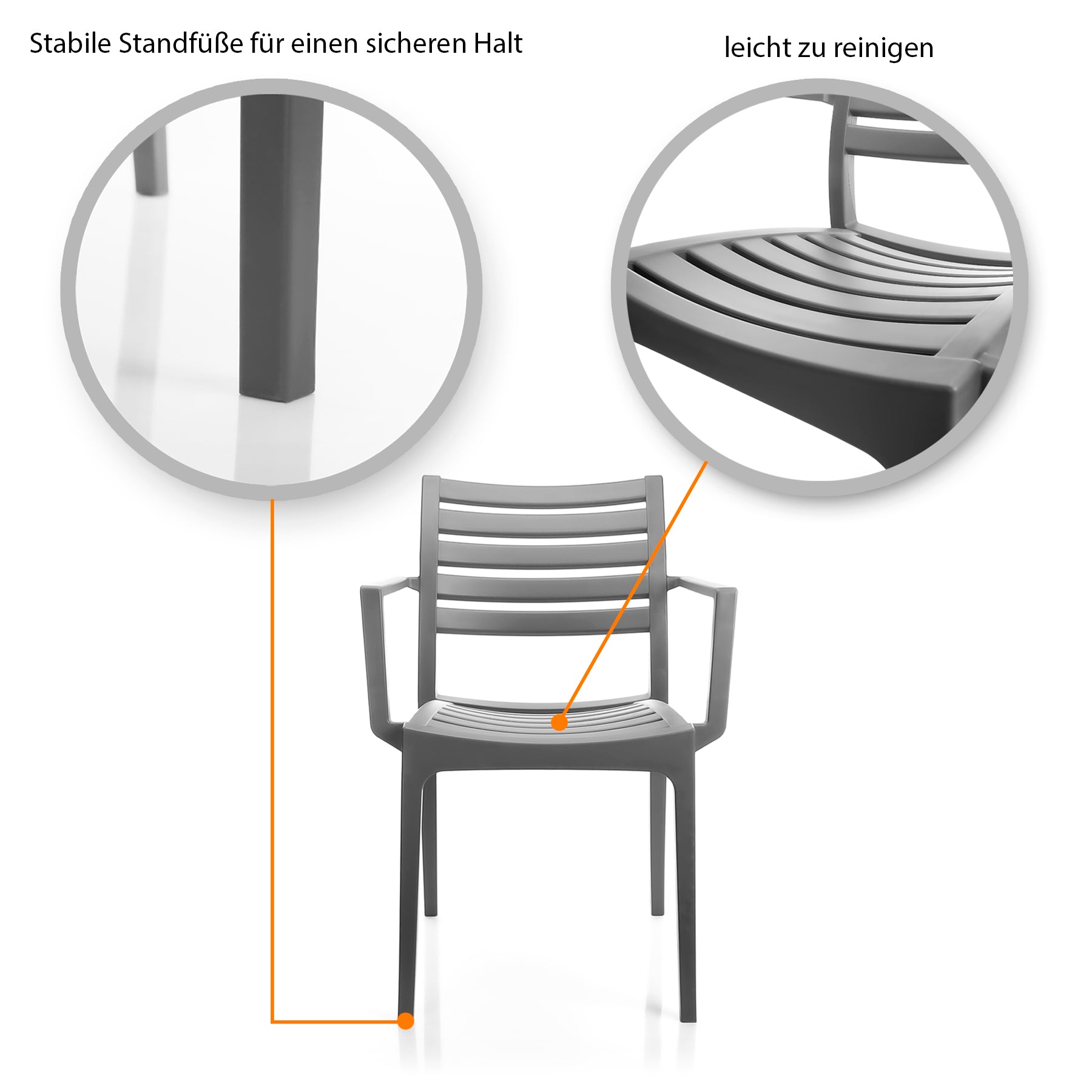 BigDean 2er Set Gartenstuhl Capri in Grau – stapelbarer Campingstuhl belastbar bis 160kg – wetterfes 5