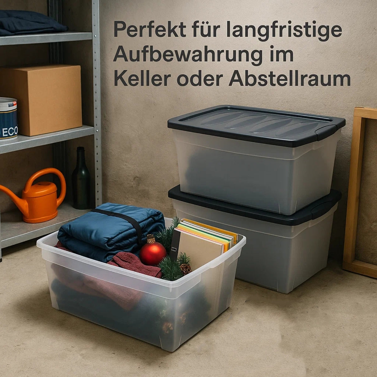 BigDean 3x 60 L Aufbewahrungsbox mit Deckel groß Budget Line Plastikbox mit Deckel image 6