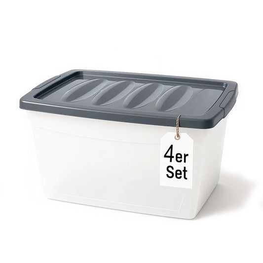BigDean 4x 60 L Aufbewahrungsbox mit Deckel groß Budget Line Plastikbox mit Deckel