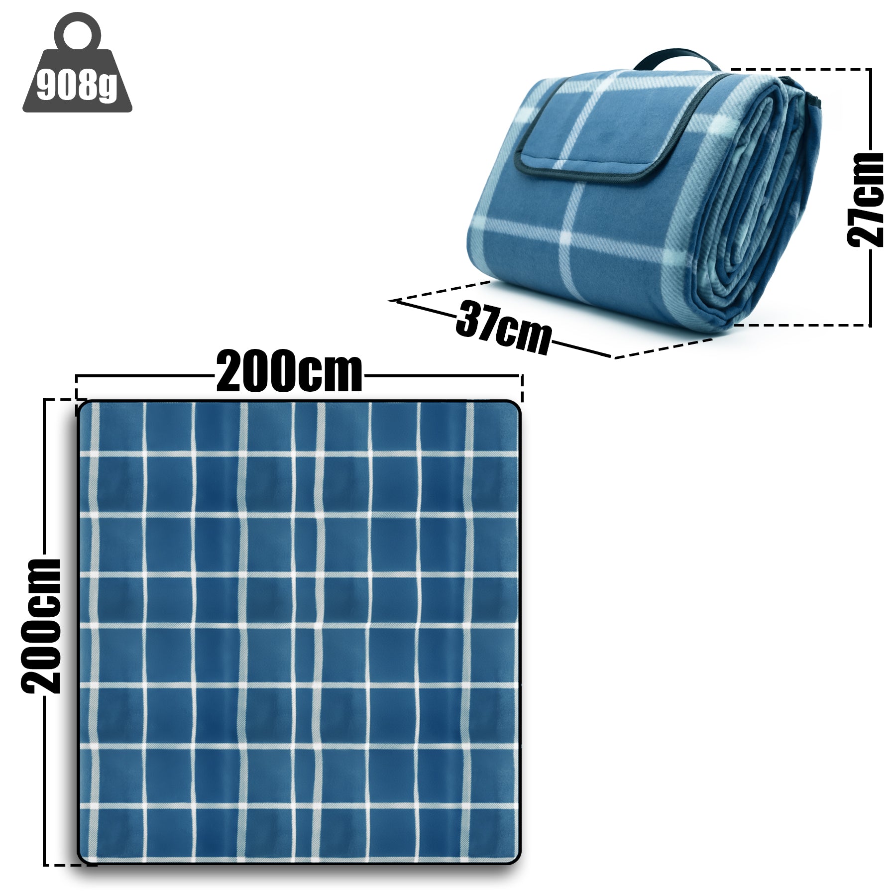 Picknickdecke 200x200 cm wasserabweisend Karo Design Hell – Picknickdecke XXL 3