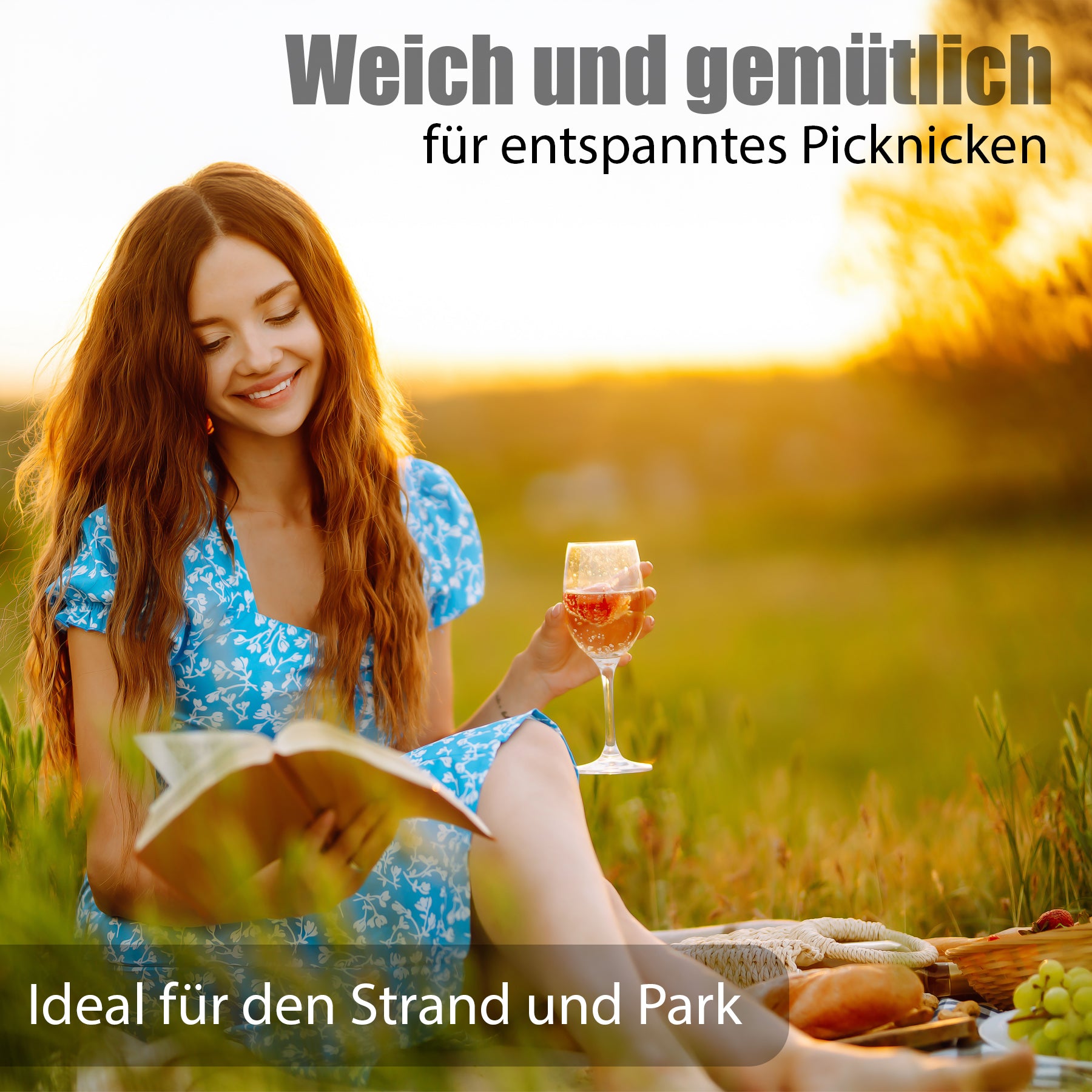 Picknickdecke 200x200 cm wasserabweisend Karo Design Hell – Picknickdecke XXL 5