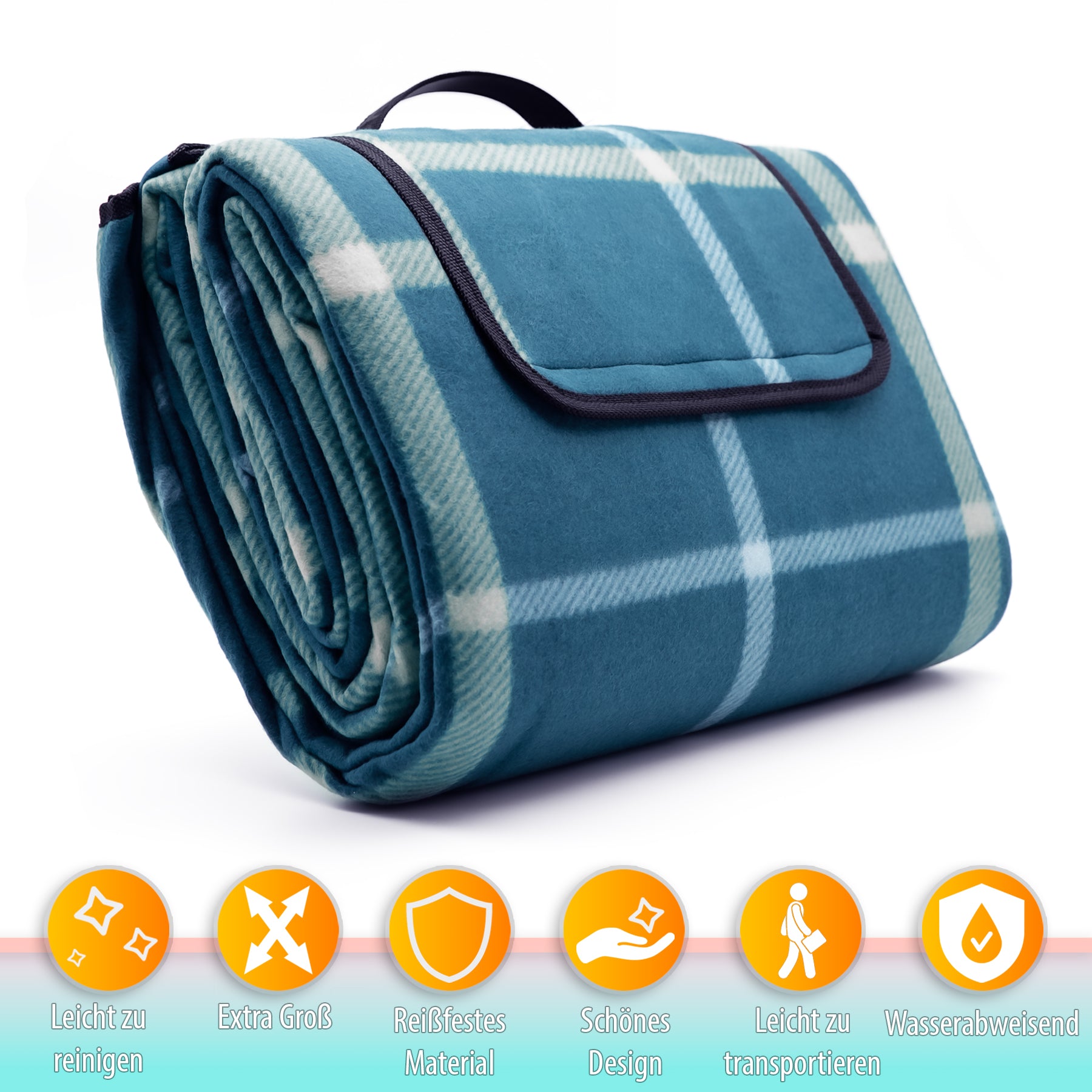 Picknickdecke 200x200 cm wasserabweisend Karo Design Hell – Picknickdecke XXL 6