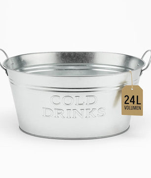 XL Getränkekühler mit Henkel 24 Liter - Zinkwanne wasserdicht - Großer Champagner- & Sektkühler