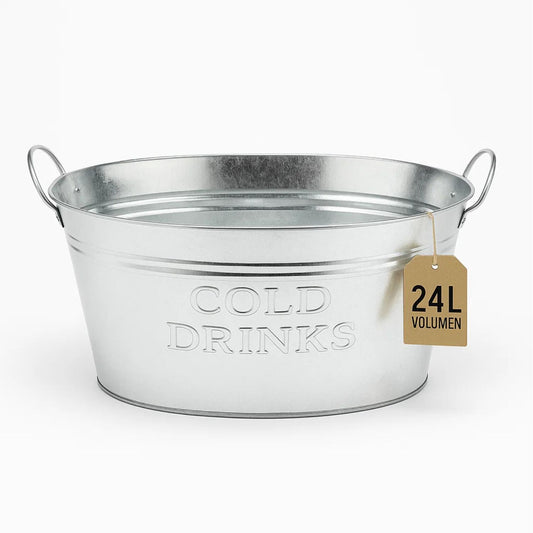 XL Getränkekühler mit Henkel 24 Liter - Zinkwanne wasserdicht - Großer Champagner- & Sektkühler