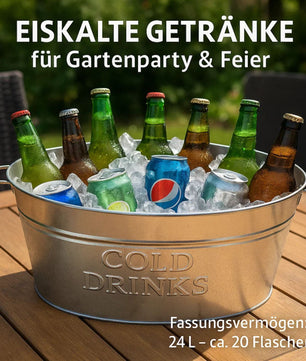 XL Getränkekühler mit Henkel 24 Liter - Zinkwanne wasserdicht - Großer Champagner- & Sektkühler 2
