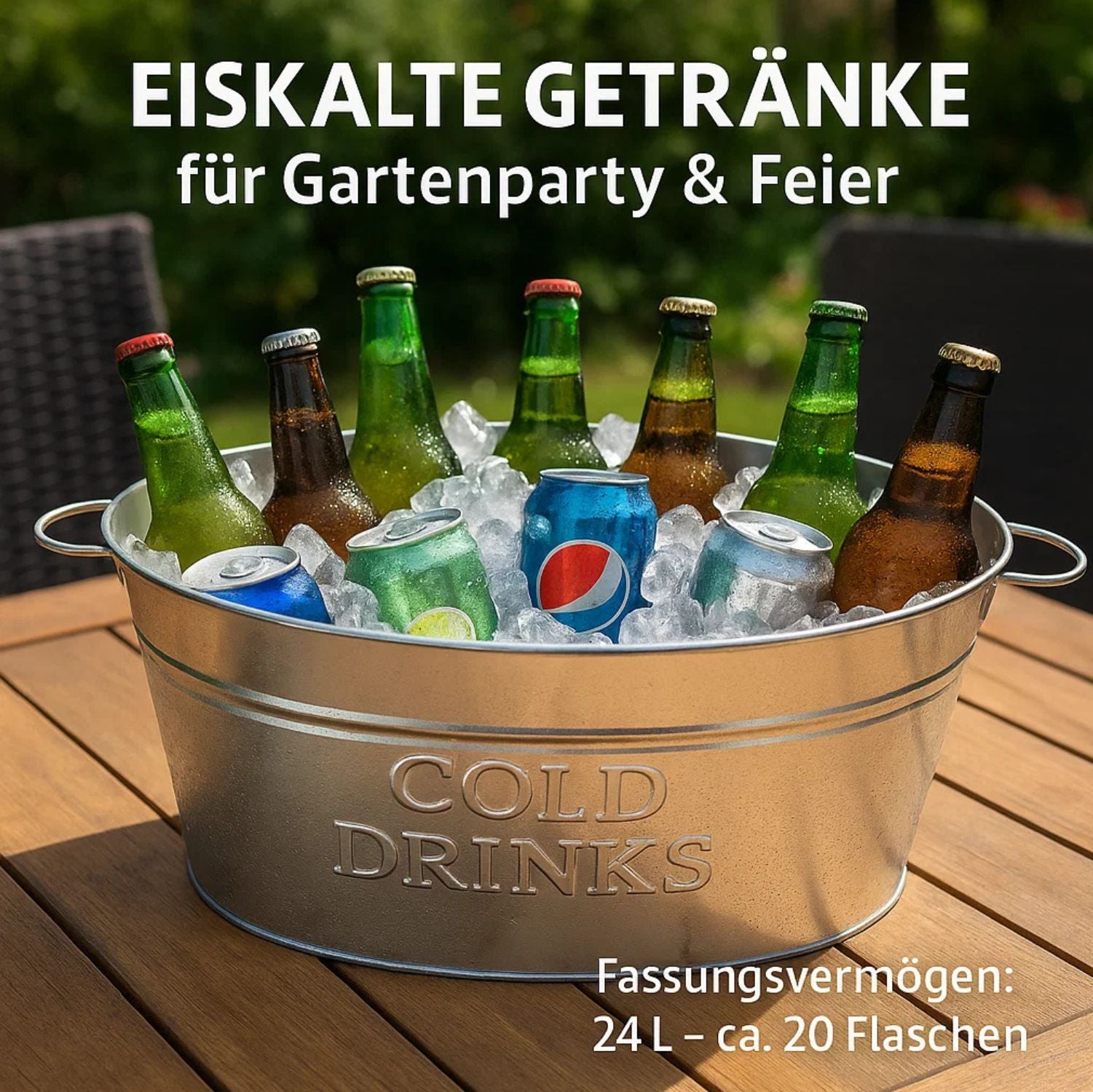 XL Getränkekühler mit Henkel 24 Liter - Zinkwanne wasserdicht - Großer Champagner- & Sektkühler 2