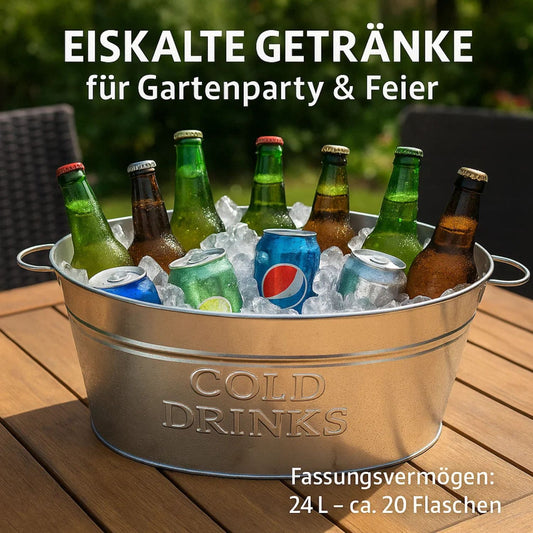 XL Getränkekühler mit Henkel 24 Liter - Zinkwanne wasserdicht - Großer Champagner- & Sektkühler 2