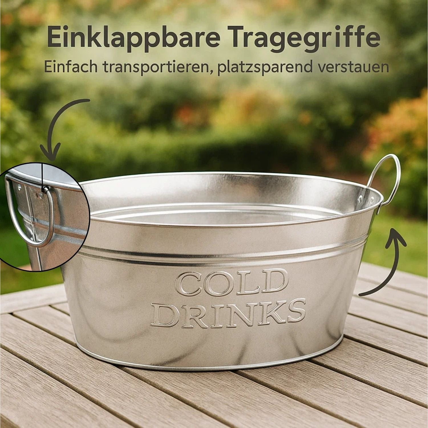 XL Getränkekühler mit Henkel 24 Liter - Zinkwanne wasserdicht - Großer Champagner- & Sektkühler 5