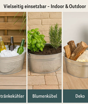 XL Getränkekühler mit Henkel 24 Liter - Zinkwanne wasserdicht - Großer Champagner- & Sektkühler 6