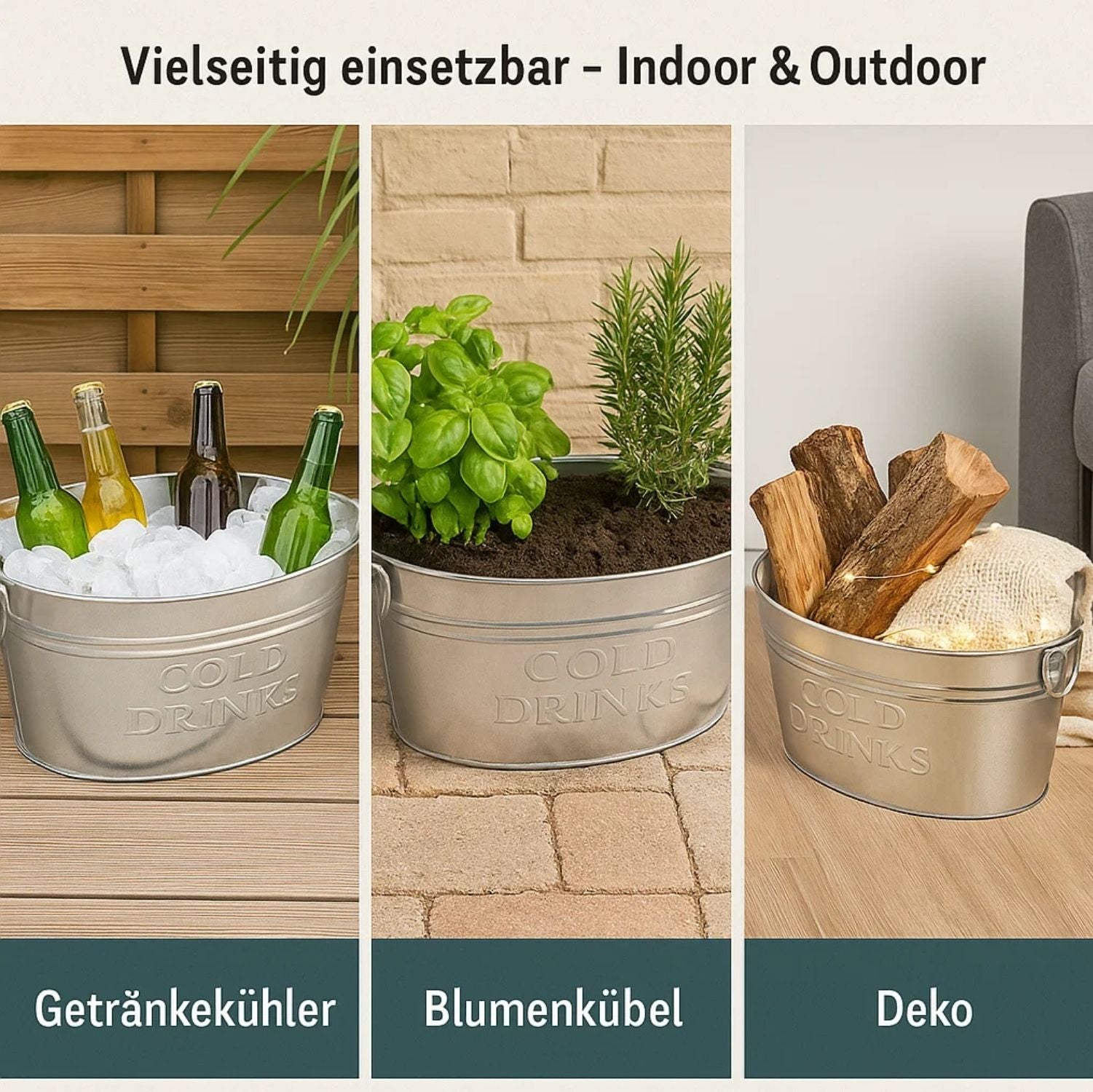 XL Getränkekühler mit Henkel 24 Liter - Zinkwanne wasserdicht - Großer Champagner- & Sektkühler 6