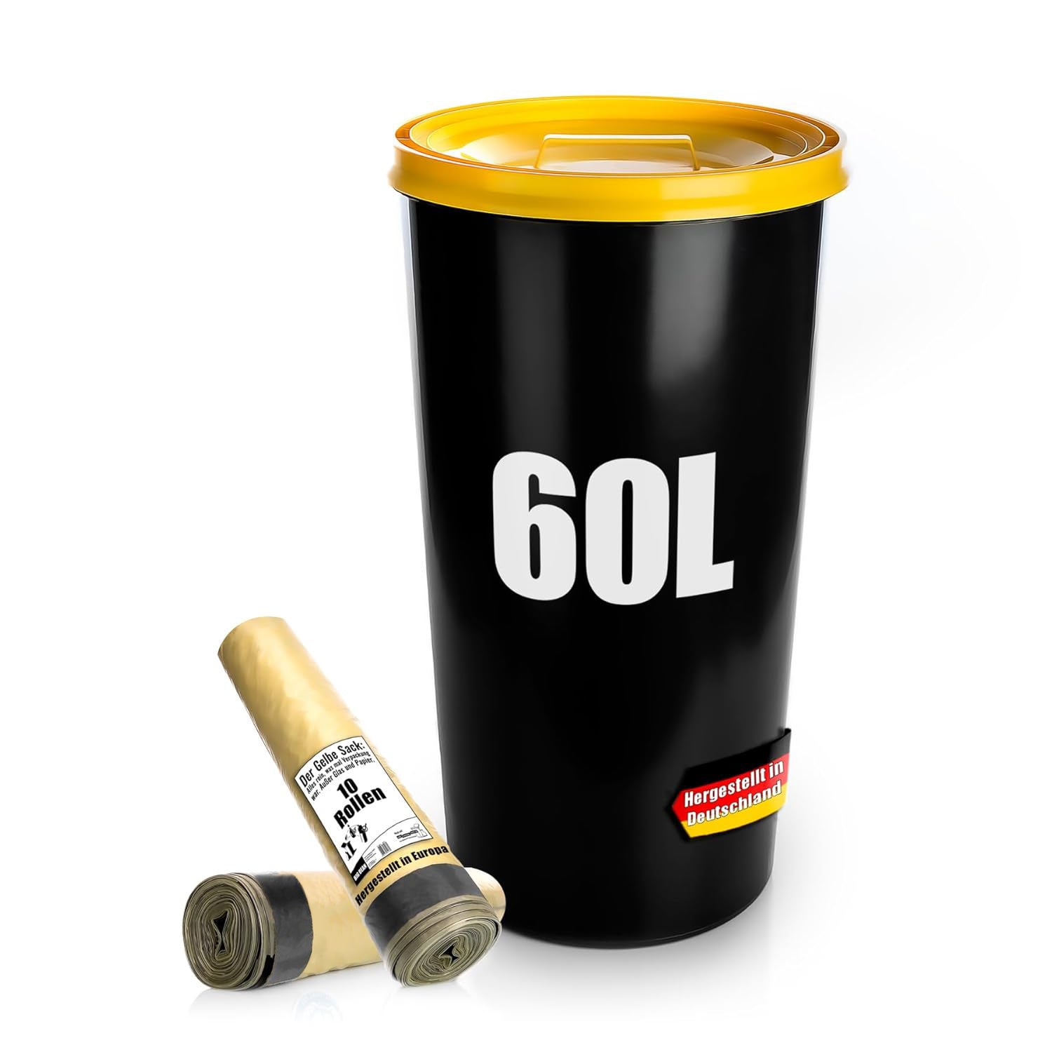 Gelber Sack Mülleimer 60L + 10 Rollen Gelber Sack – luftdichte gelbe Sack Tonne