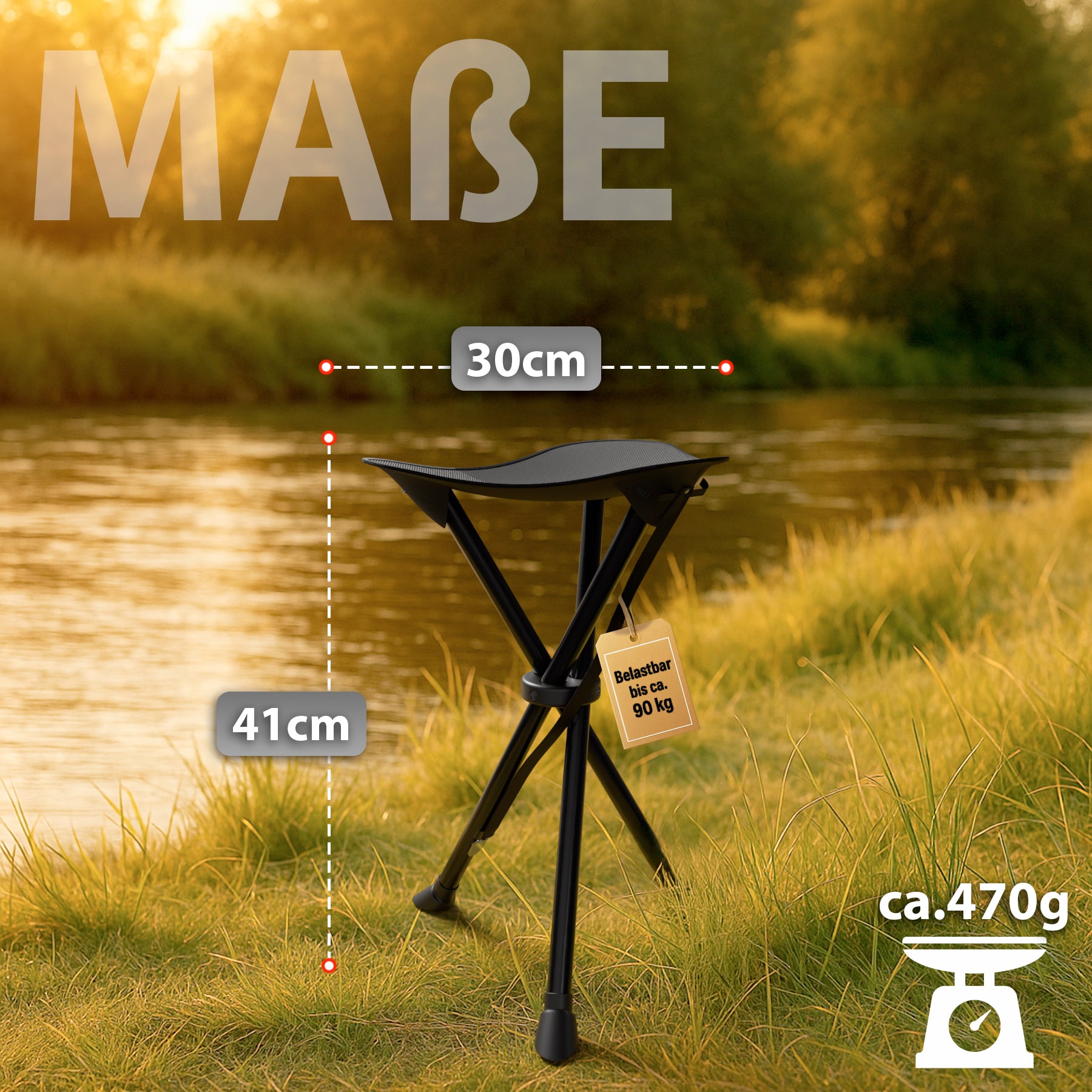 Campinghocker faltbar & ultraleicht - robuster Dreibeinhocker tragbarer Klapphocker 3