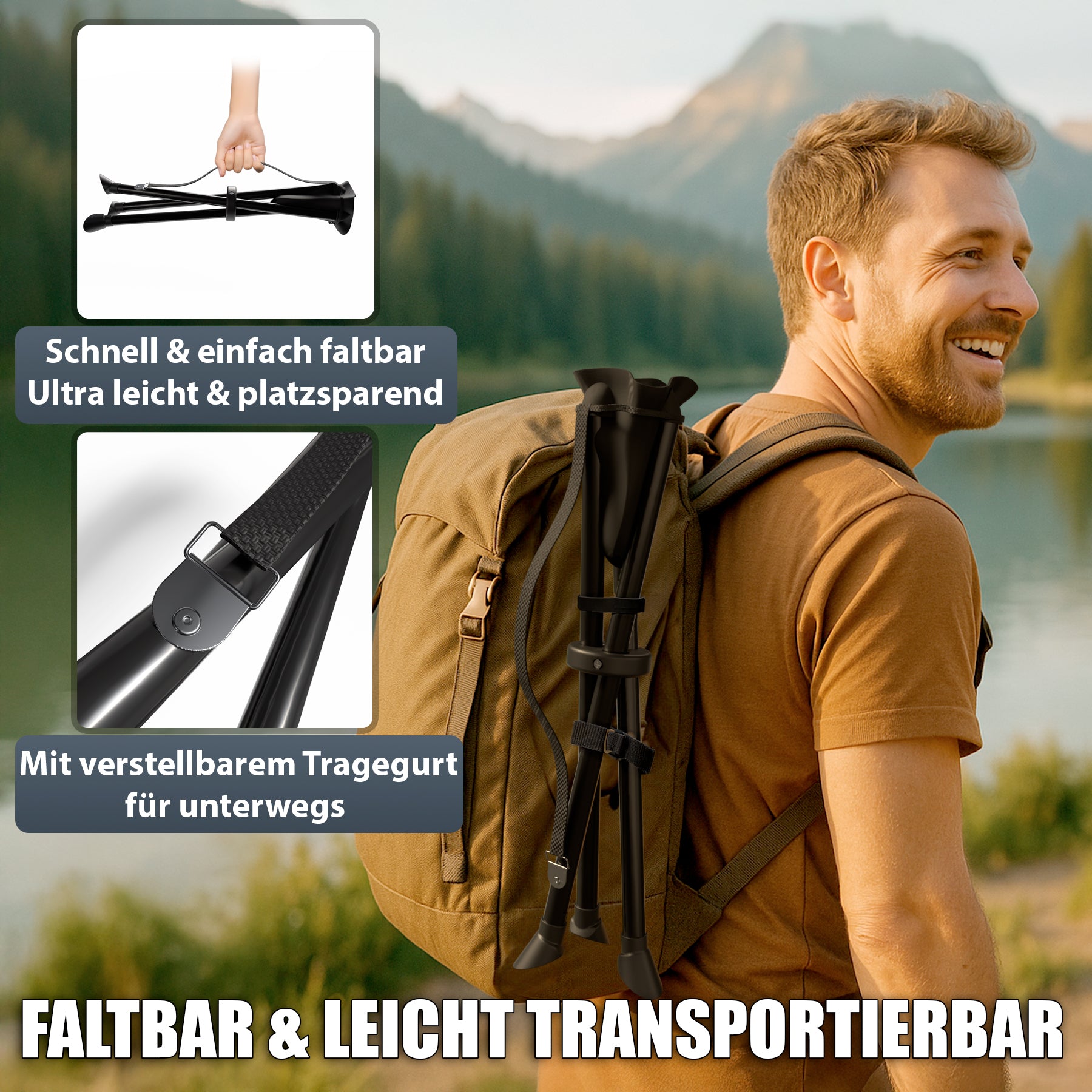 Campinghocker faltbar & ultraleicht - robuster Dreibeinhocker tragbarer Klapphocker 5