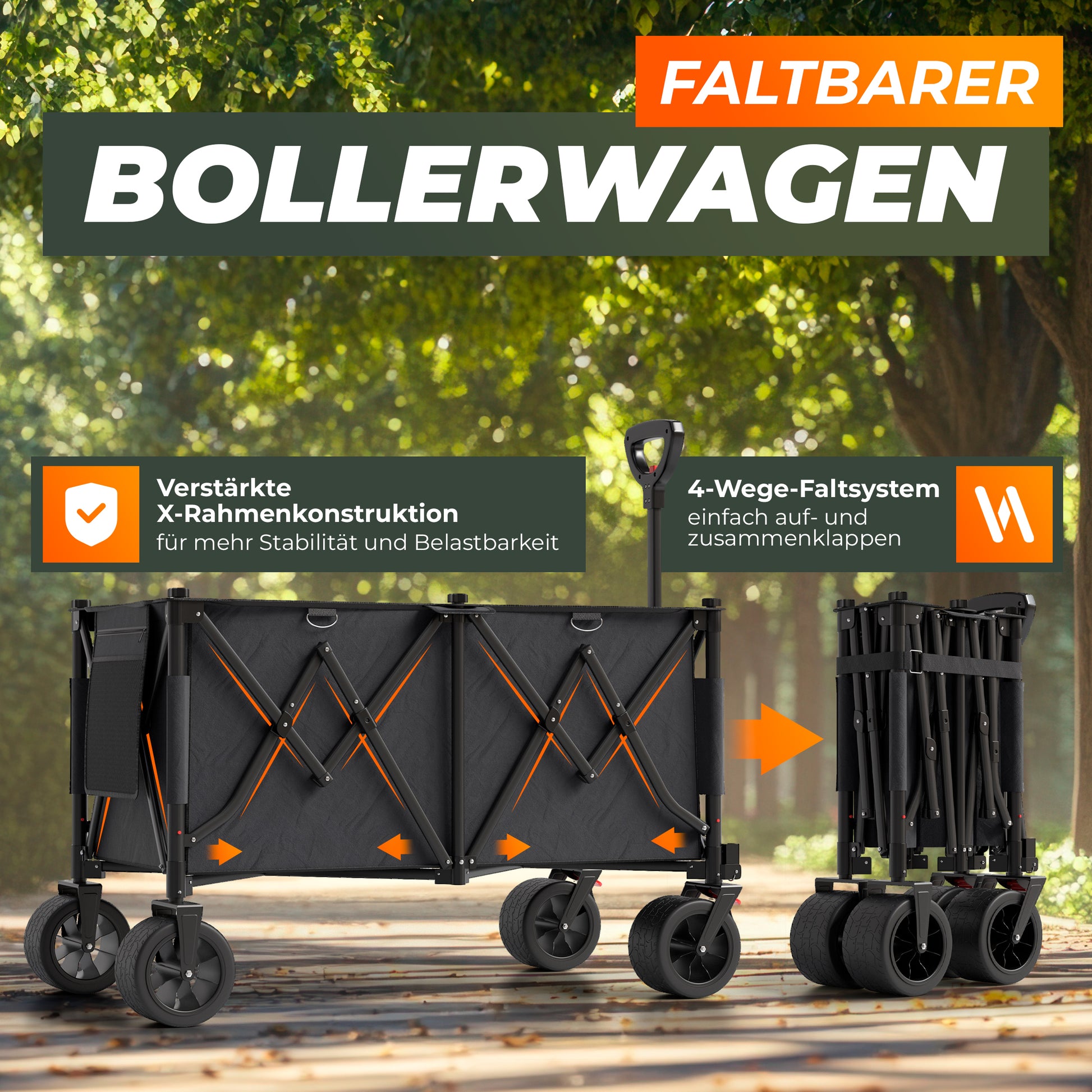 Premium XXL Bollerwagen faltbar 260L 150kg belastbar robuster Bollerwagen für jedes Gelände  2