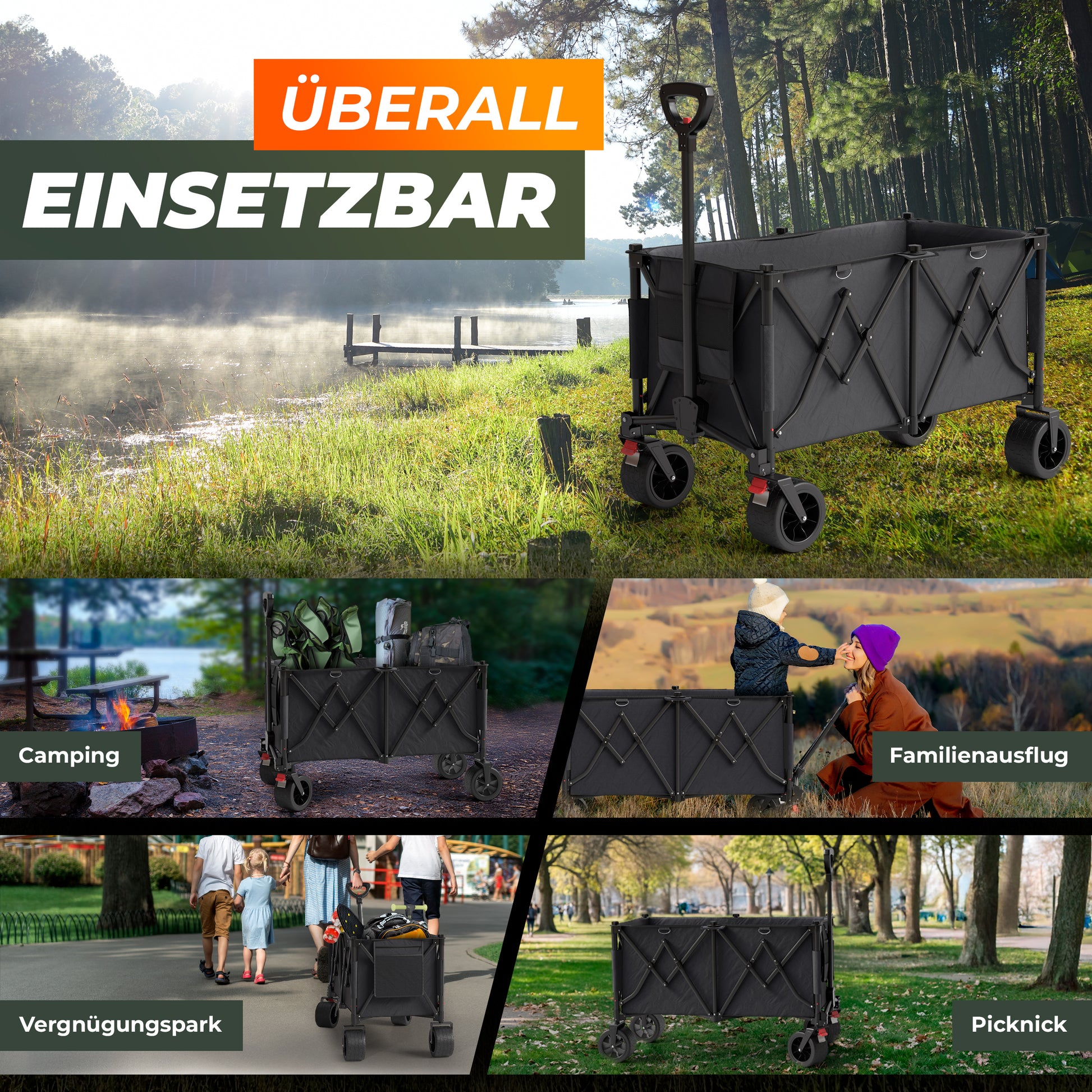 Premium XXL Bollerwagen faltbar 260L 150kg belastbar robuster Bollerwagen für jedes Gelände  5