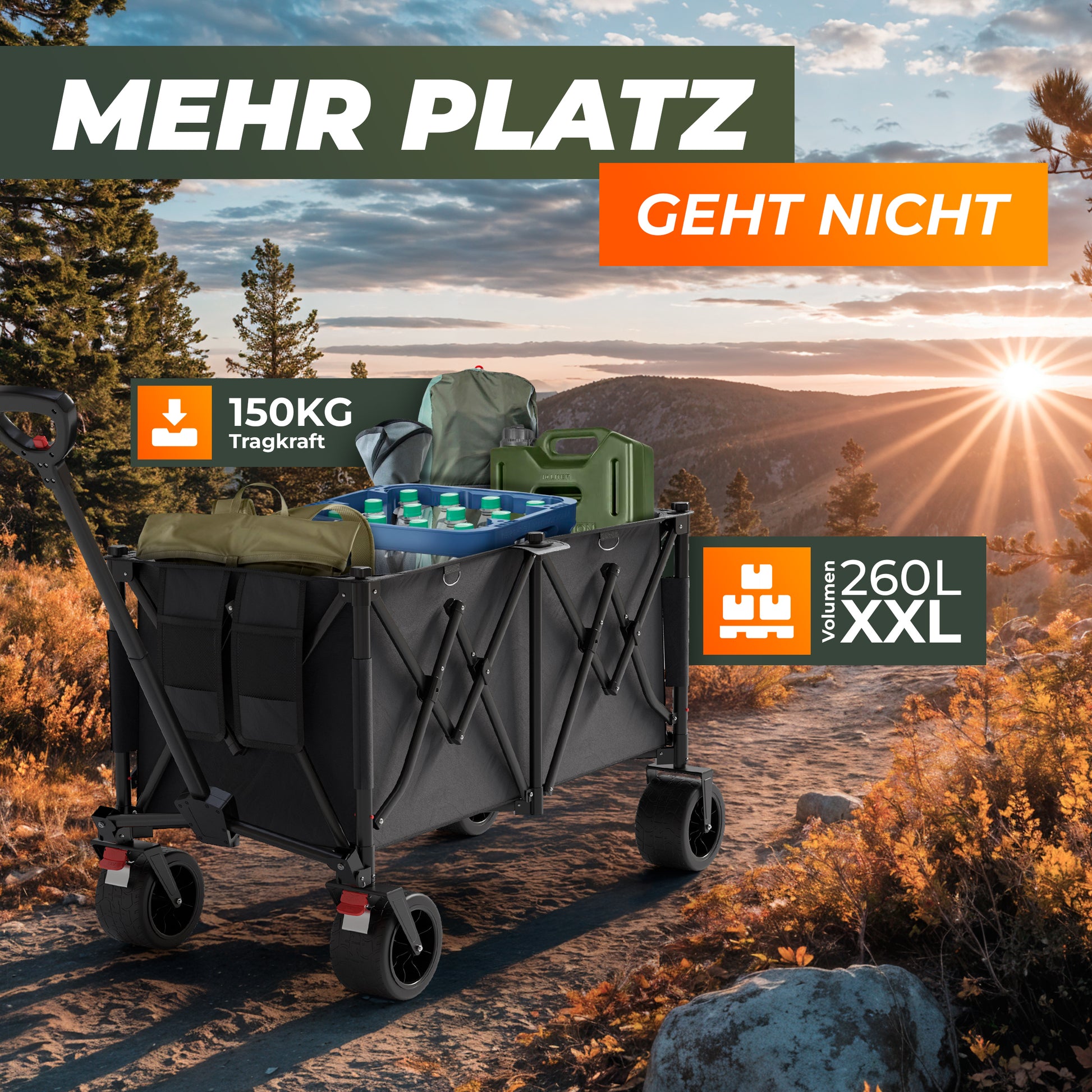 Premium XXL Bollerwagen faltbar 260L 150kg belastbar robuster Bollerwagen für jedes Gelände  6