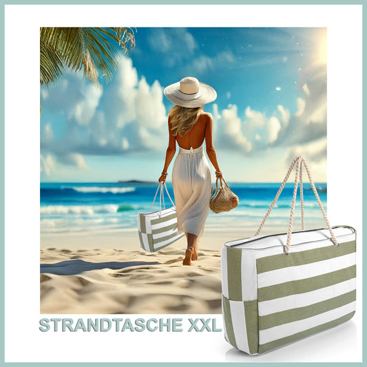BigDean Strandtasche XXL große Badetasche mit Reißverschluss Schwimmbad Tasche Saunatasche Einkaufstasche Umhängetasche image 2