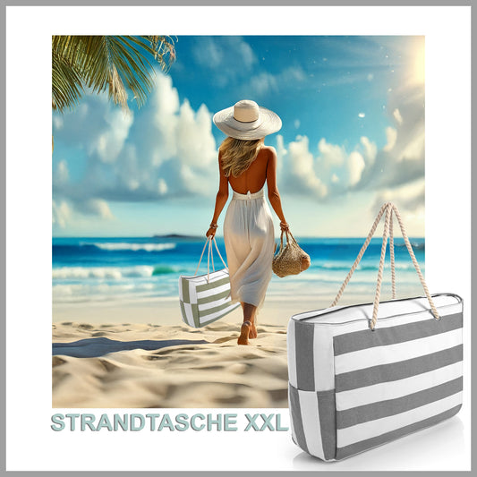BigDean Strandtasche XXL 2 Stück große Badetasche mit Reißverschluss Schwimmbad Tasche Saunatasche Einkaufstasche Umhängetasche image 2