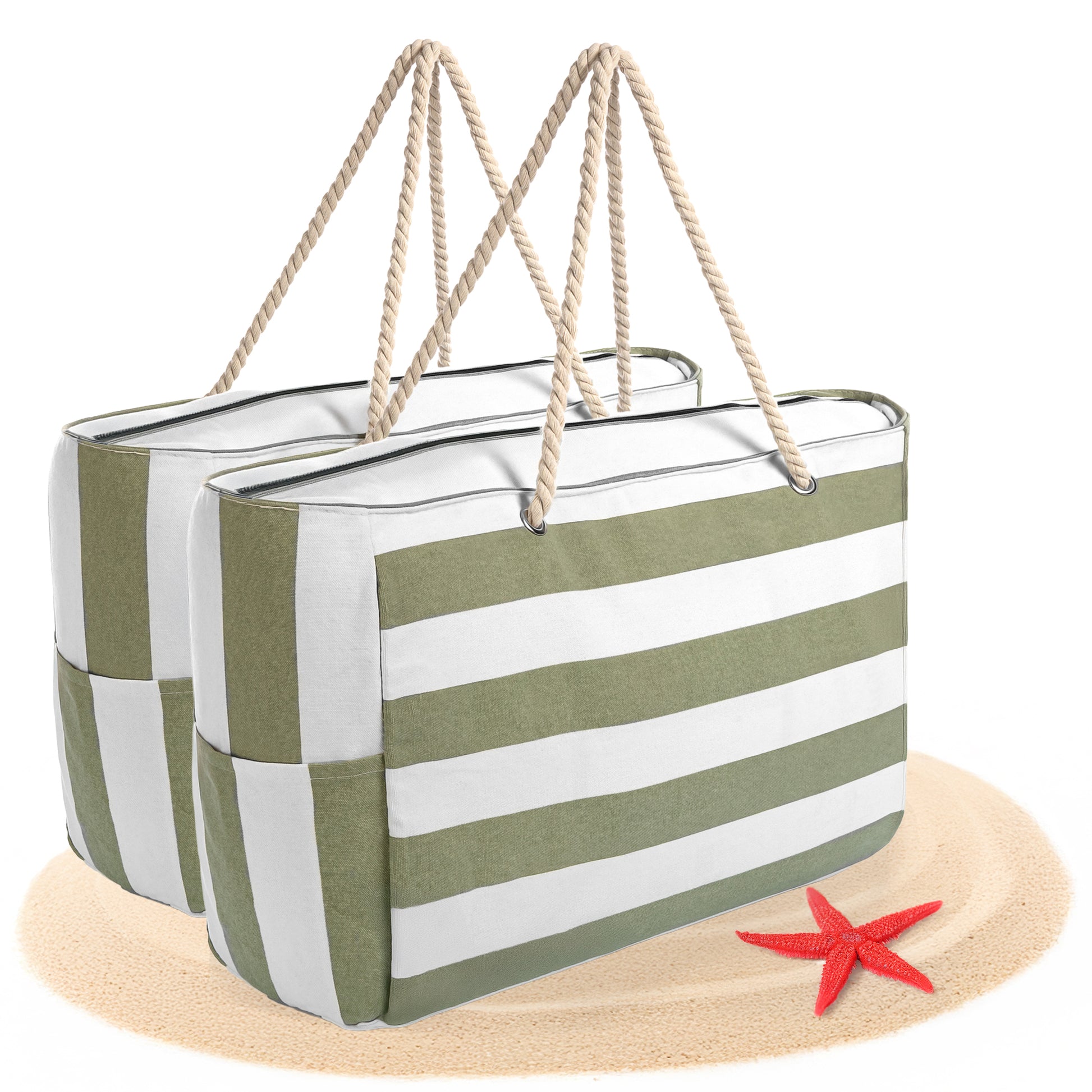 Strandtasche XXL große Badetasche mit Reißverschluss Schwimmbad Tasche Saunatasche Einkaufstasche Umhängetasche (Grün Weiß & Grün Weiß)