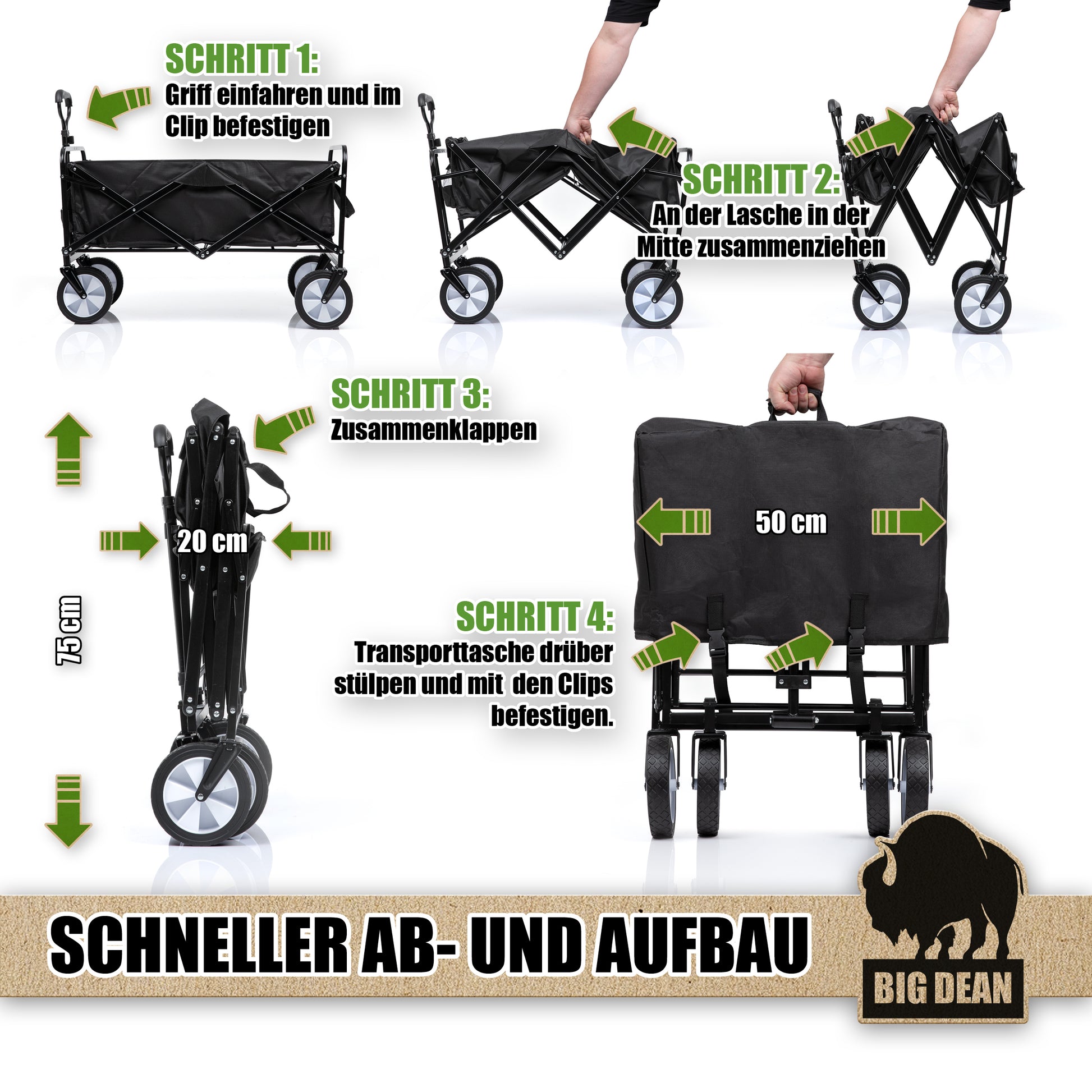 Bollerwagen faltbar 100kg belastbar 105L robuster Bollerwagen von BigDean 5