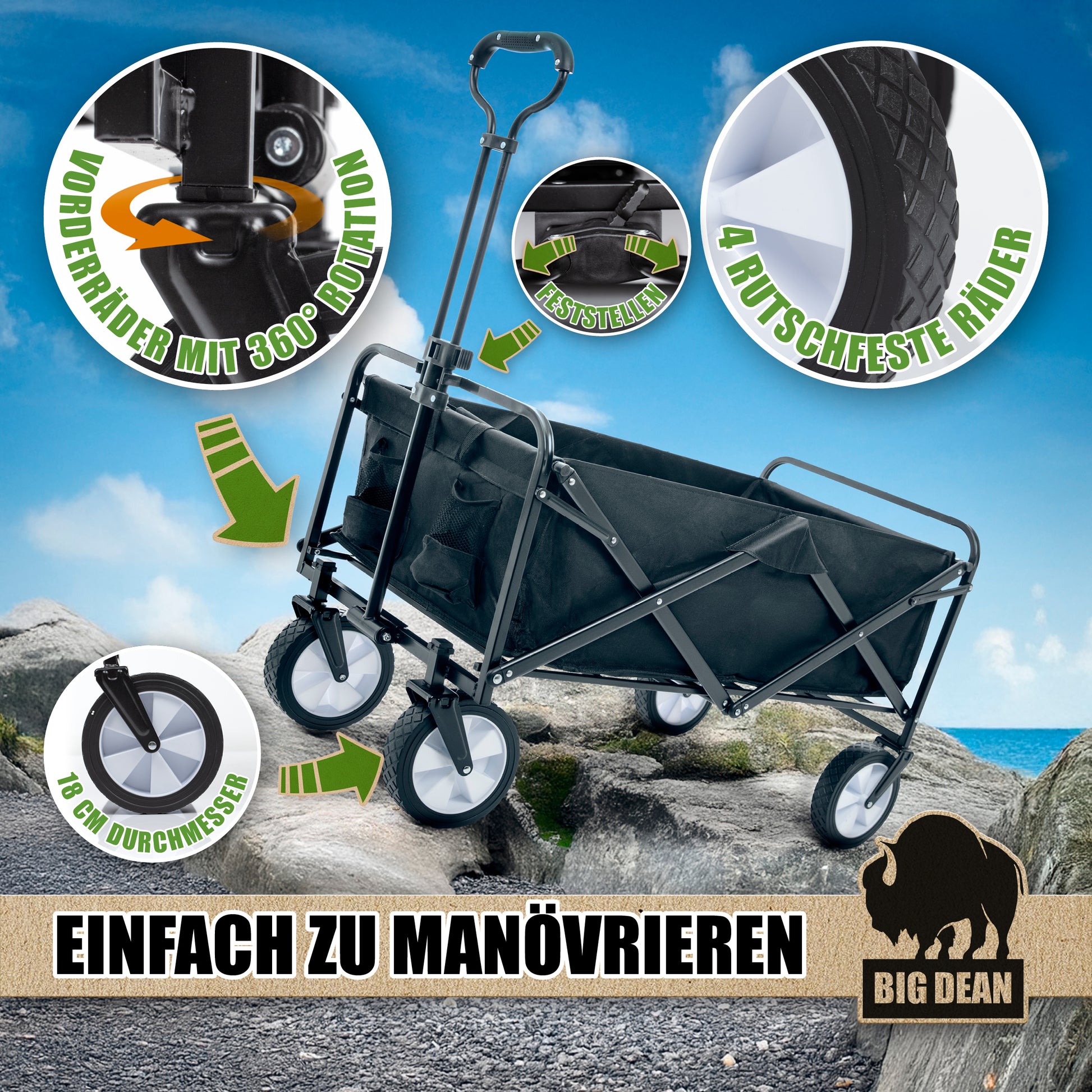 Bollerwagen faltbar 100kg belastbar 105L robuster Bollerwagen von BigDean 6