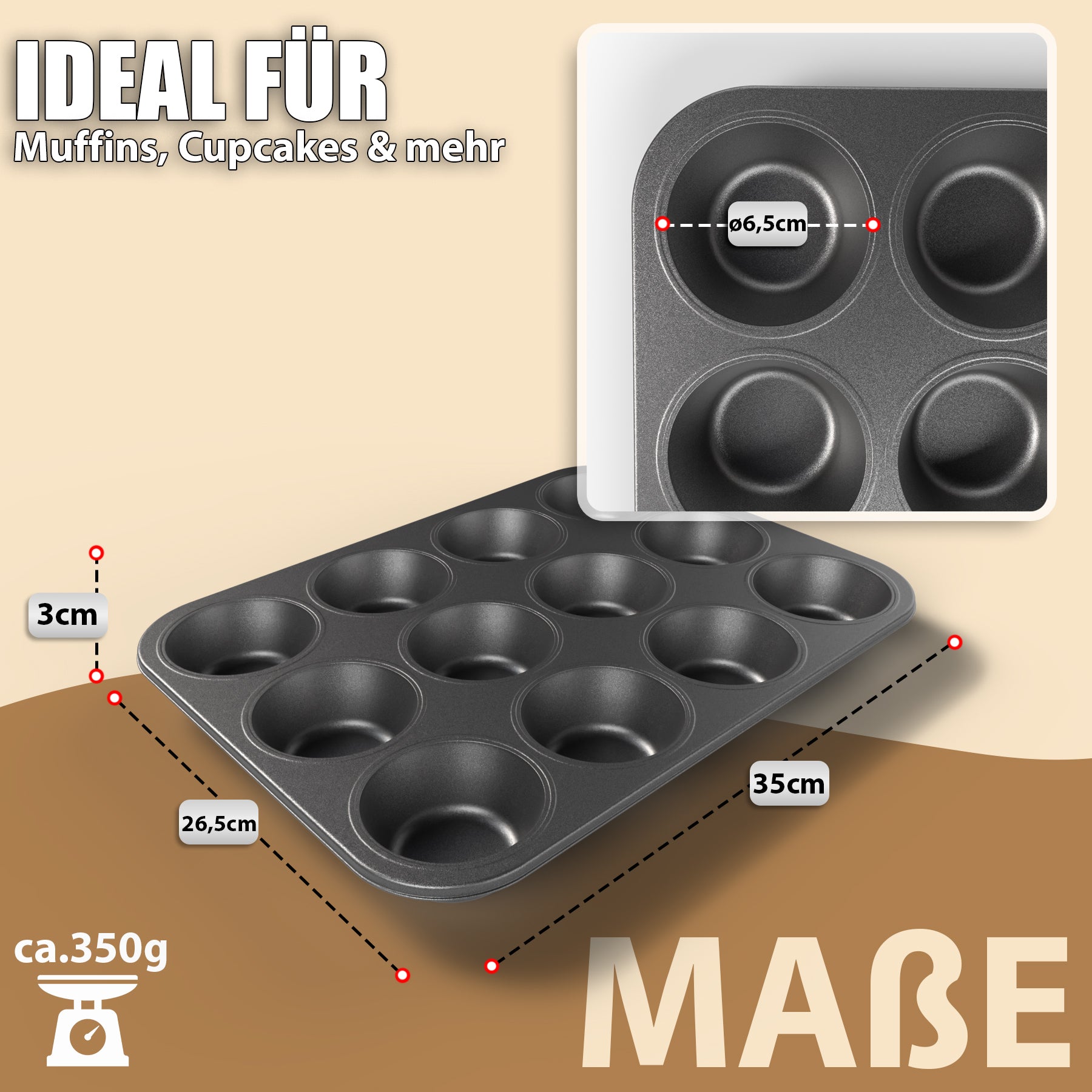 BigDean 2er Set Muffin Backform antihaftbeschichtet Muffinform Muffinblech aus Carbonstahl  3