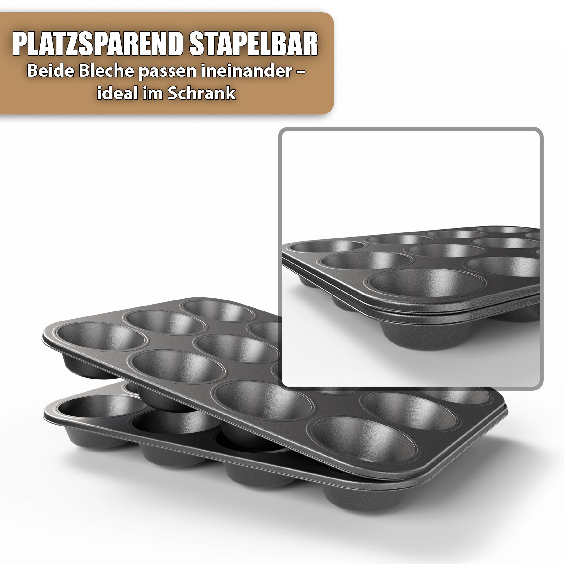 BigDean 2er Set Muffin Backform antihaftbeschichtet Muffinform Muffinblech aus Carbonstahl  5
