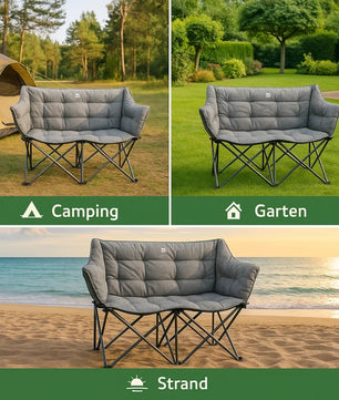BigDean Campingstuhl faltbar 2 Personen 300kg  belastbar gepolstert Camping Sofa Campingstuhl 2