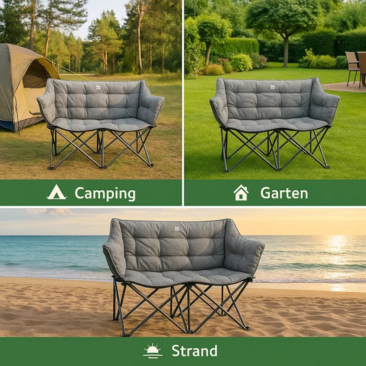 BigDean Campingstuhl faltbar 2 Personen 300kg  belastbar gepolstert Camping Sofa Campingstuhl 2